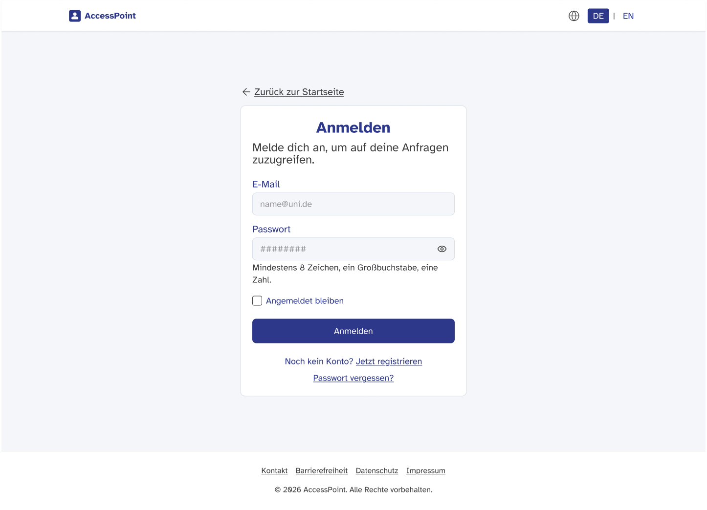 Access Point log in page