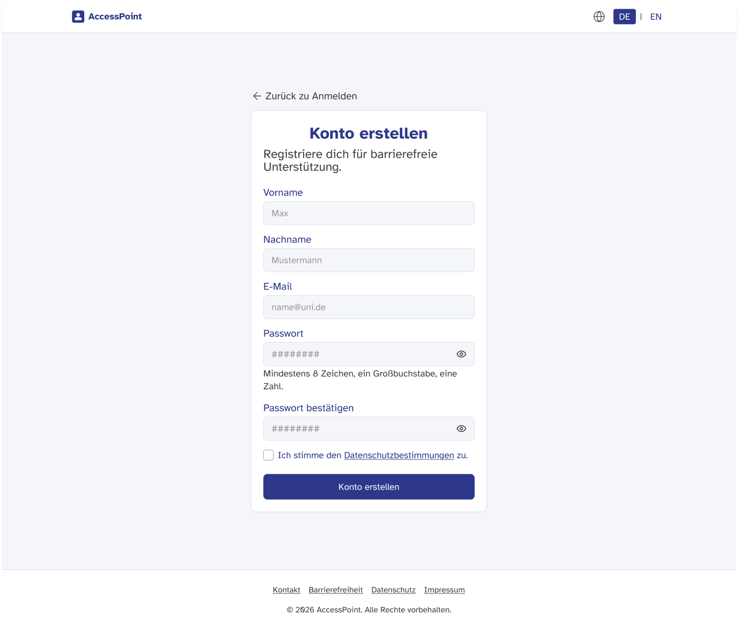 Access Point registration page