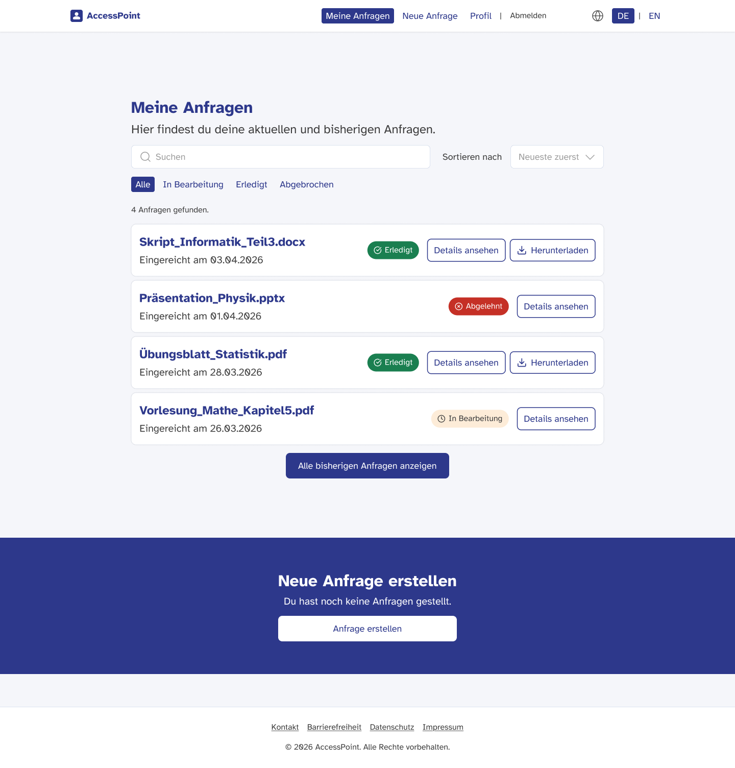Access Point my requests page