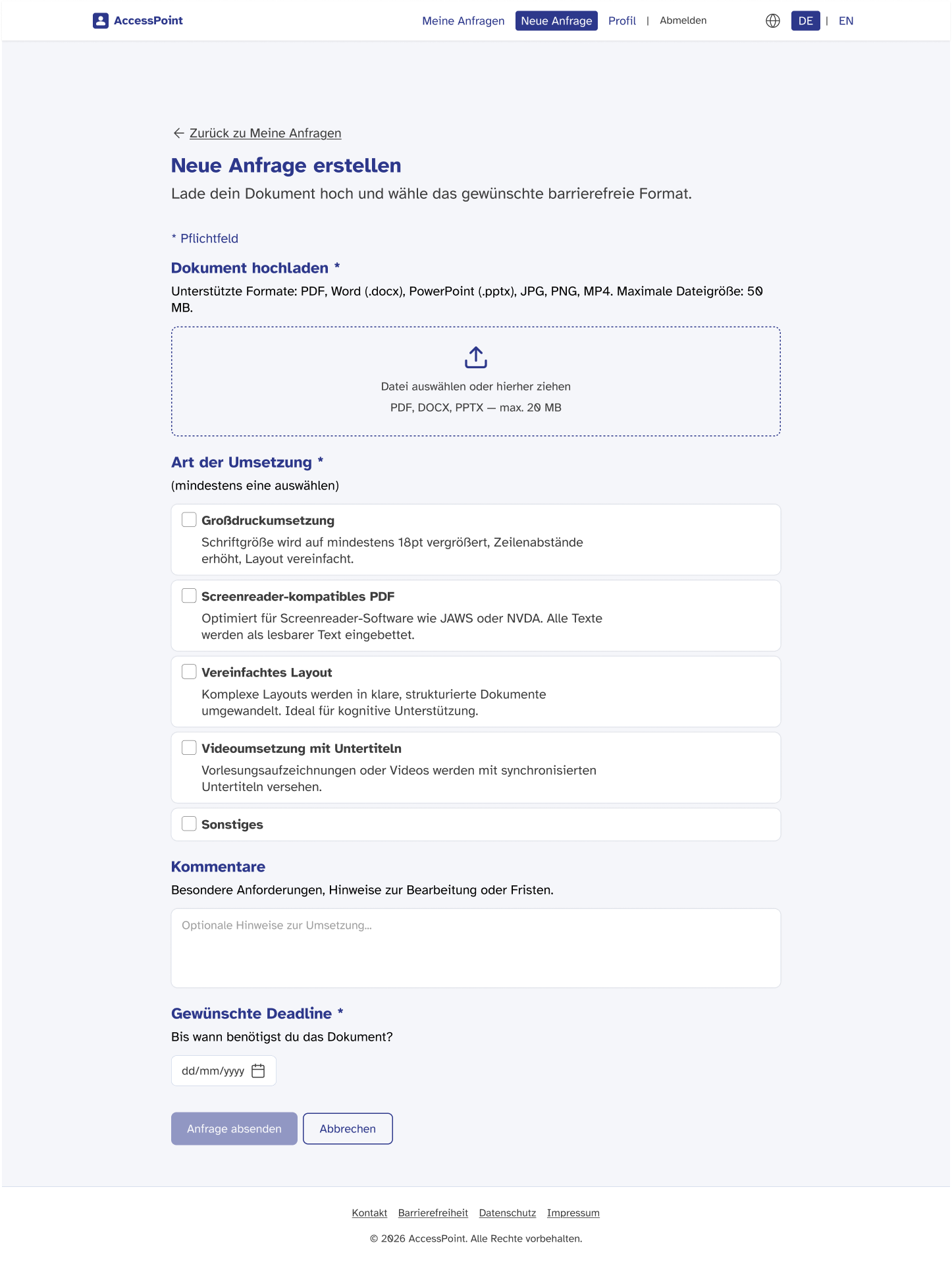 Access Point new request page