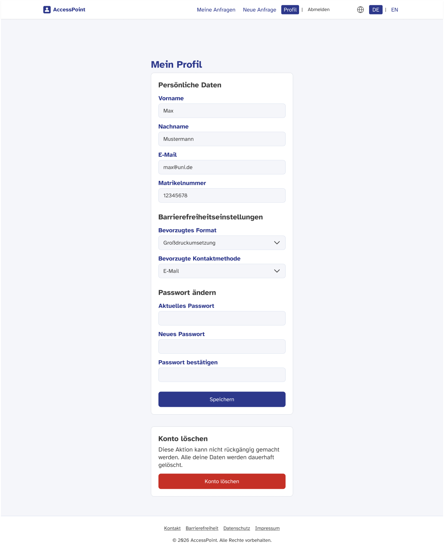 Access Point confirmation page