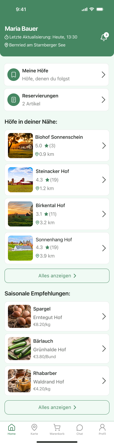 Ernte Route buyer profile screen 1