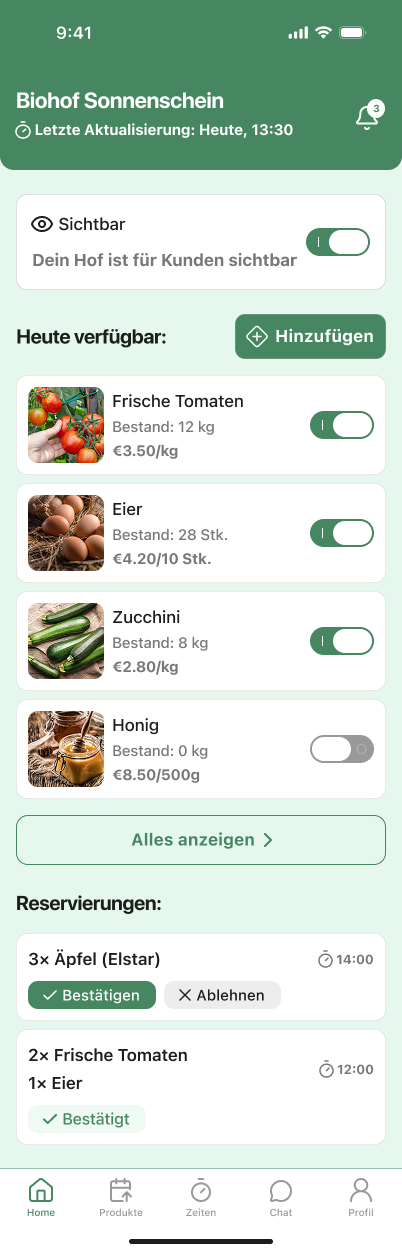 Ernte Route seller profile screen 1